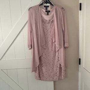 R & M Richards Blush Lace Wedding Dress Set